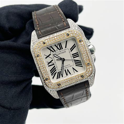 cartier santos rose gold diamonds|cartier santos diamond bezels.